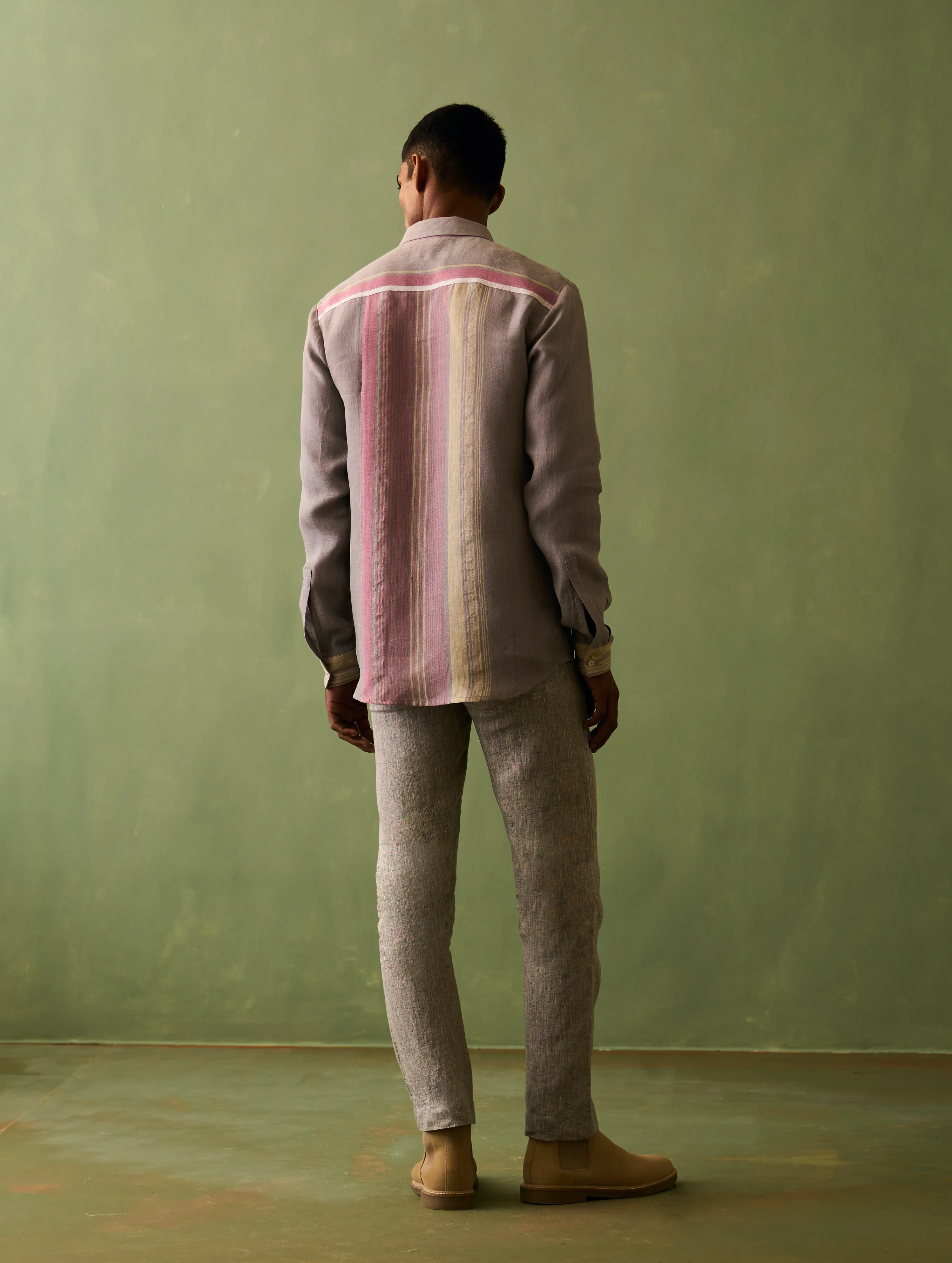 Jiro Border Linen Shirt - Ash