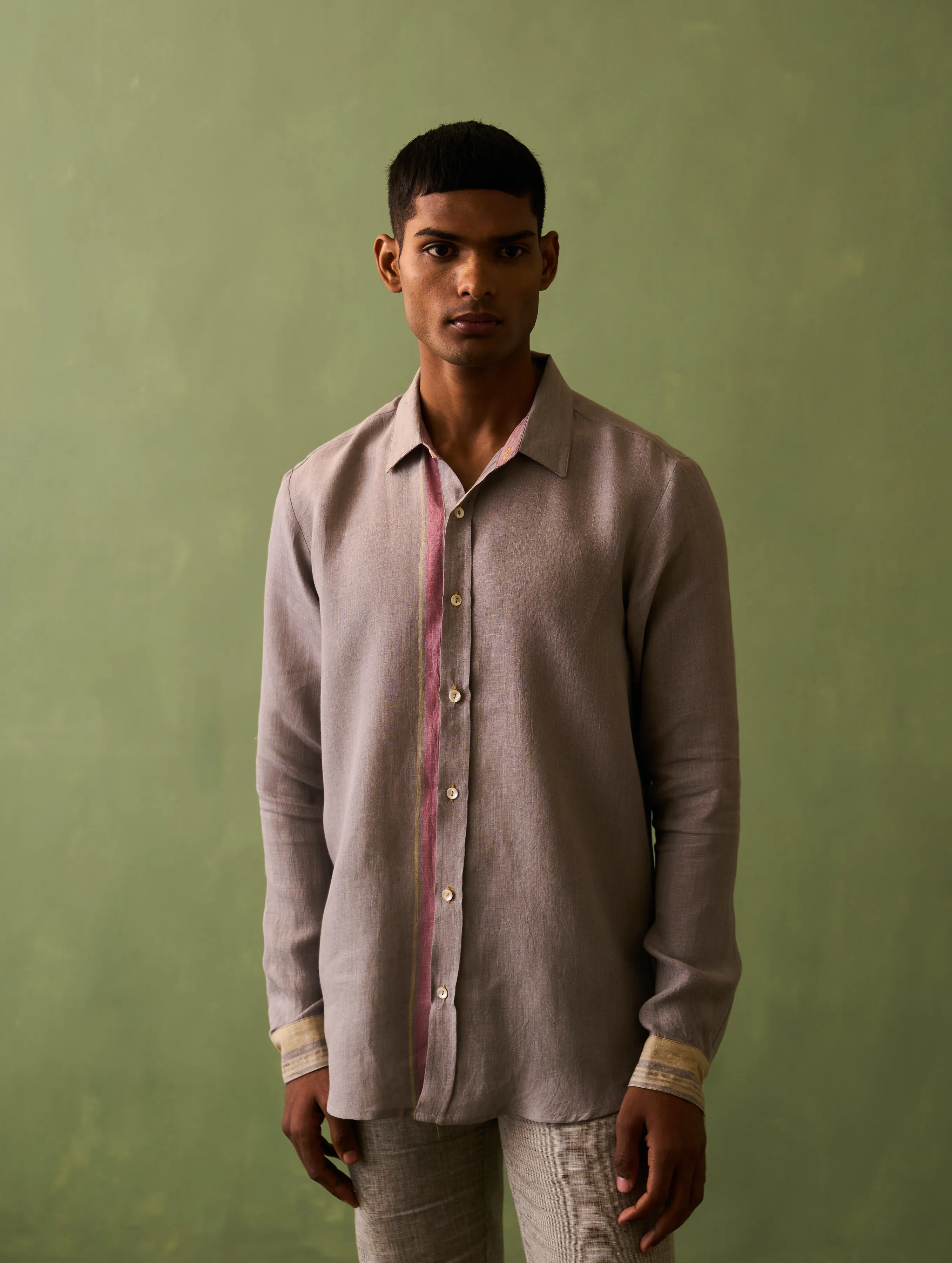 Jiro Border Linen Shirt - Ash