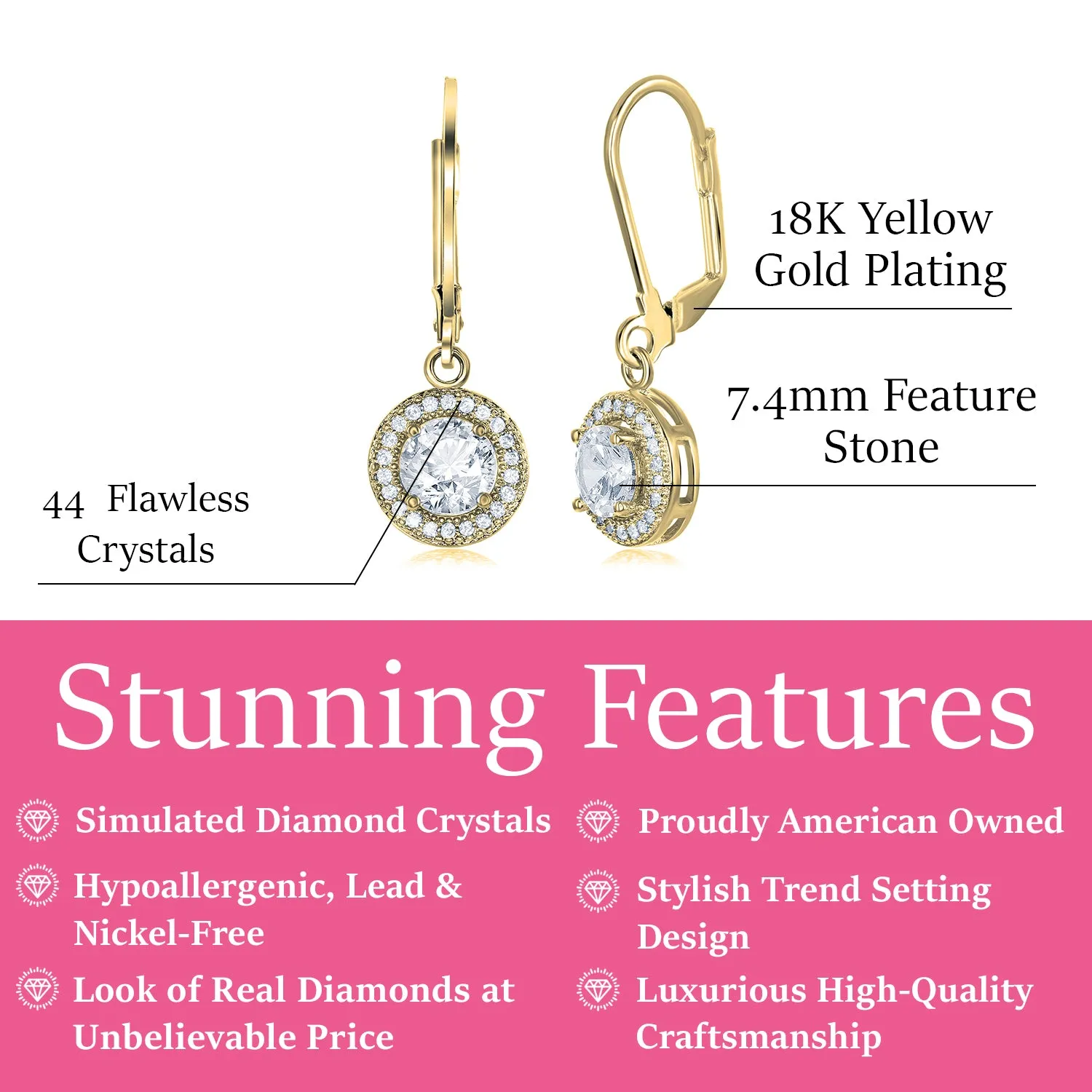 Juliana 18k White Gold Plated Round Cut CZ Halo Drop Earrings