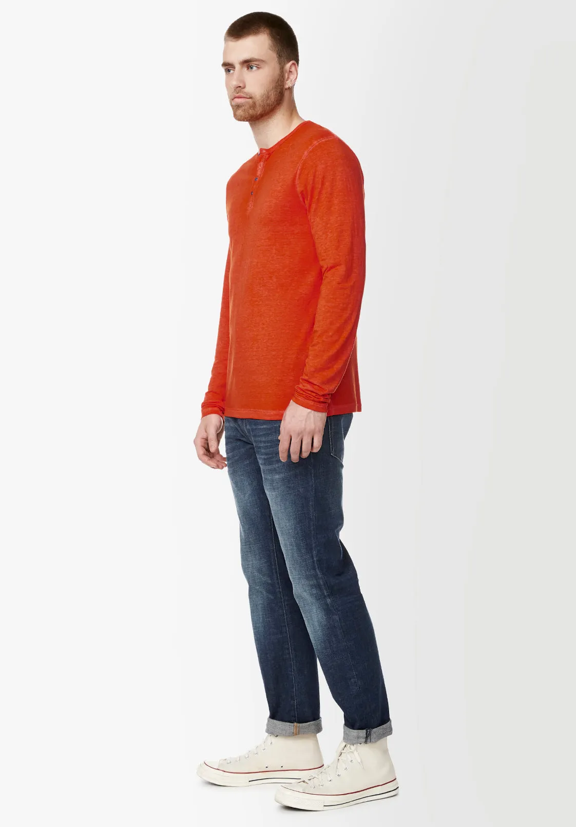 Kaduk Men's Long-Sleeve Burnout Henley Top in Orange - BM23992