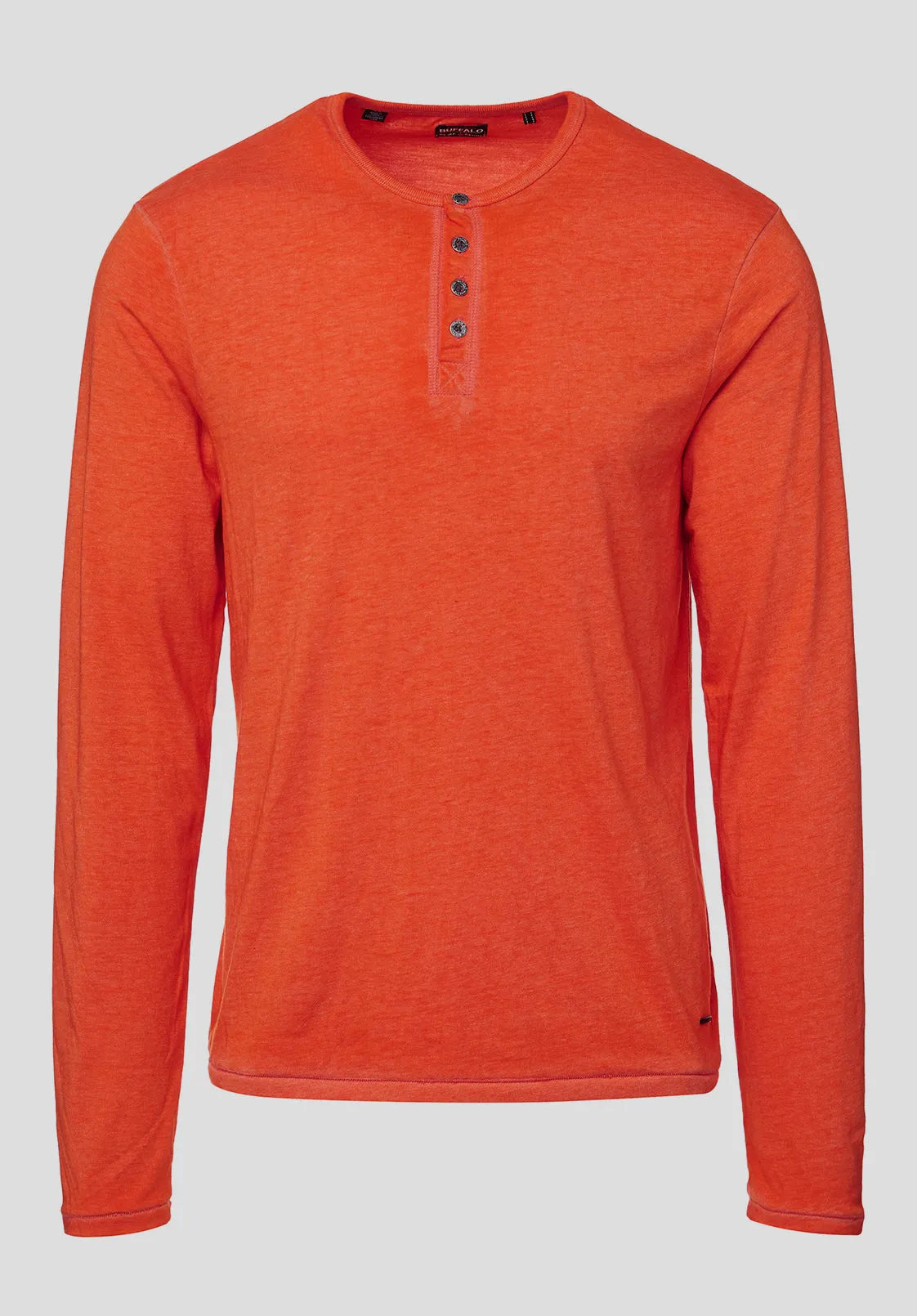 Kaduk Men's Long-Sleeve Burnout Henley Top in Orange - BM23992