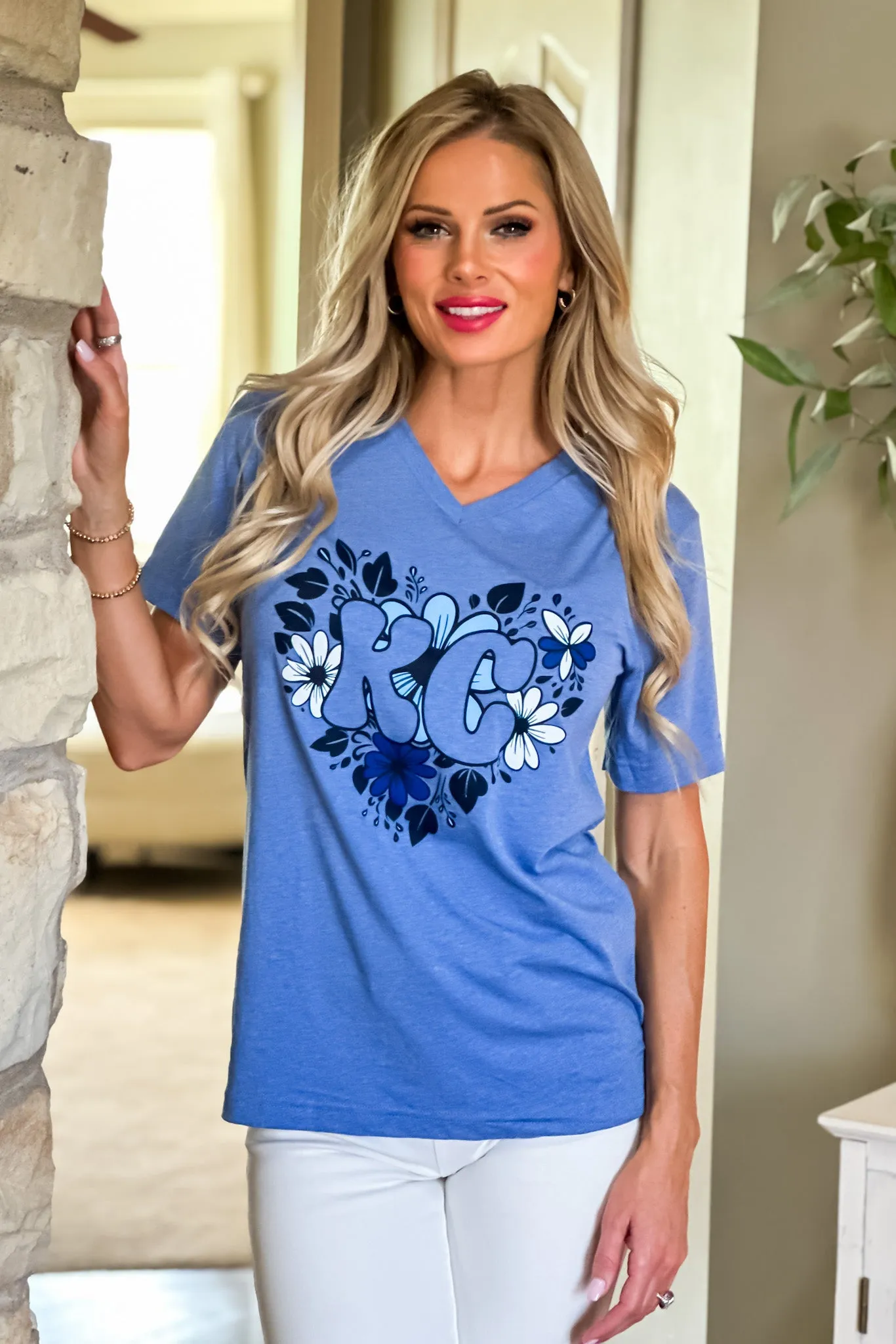 KC Retro Floral Soft Tee : Blue