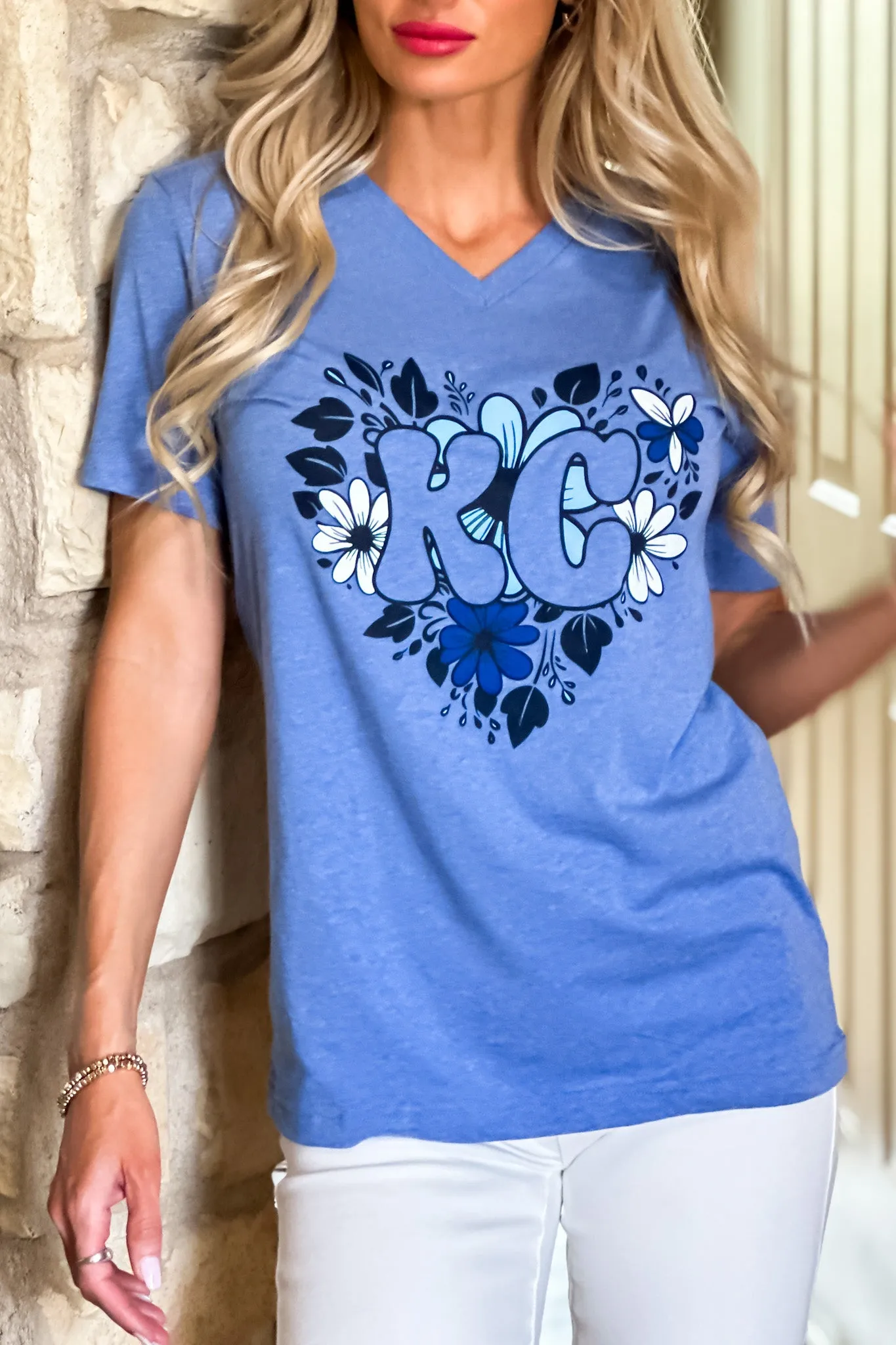 KC Retro Floral Soft Tee : Blue