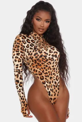 Leopard Print High Cut Long Sleeve Bodysuit