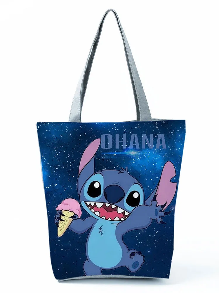 Lilo Stitch Printed Handbag Disney Animation High Capacity Reusable Shoppaing Bag Cartoon Beach Tote Bag Wholesale Dropshipping