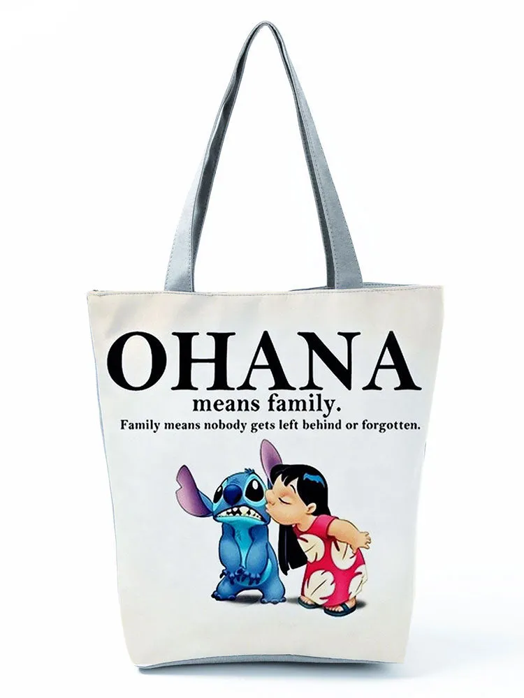 Lilo Stitch Printed Handbag Disney Animation High Capacity Reusable Shoppaing Bag Cartoon Beach Tote Bag Wholesale Dropshipping