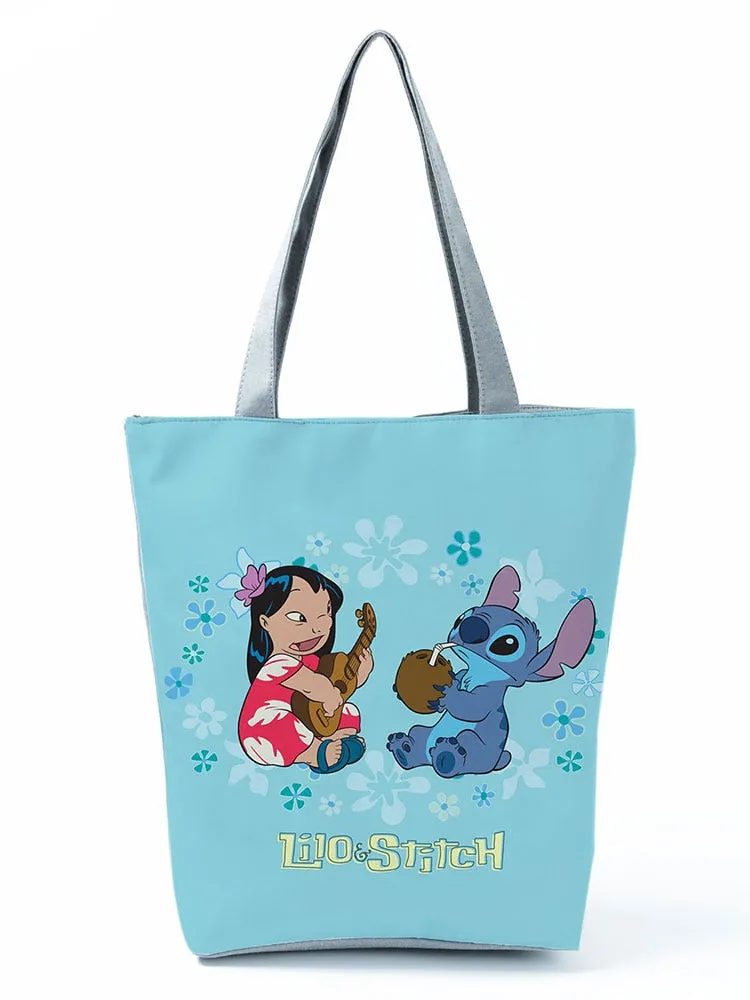 Lilo Stitch Printed Handbag Disney Animation High Capacity Reusable Shoppaing Bag Cartoon Beach Tote Bag Wholesale Dropshipping