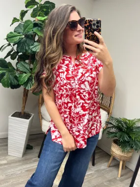 Lizzy Cap Sleeve Top in Red Floral