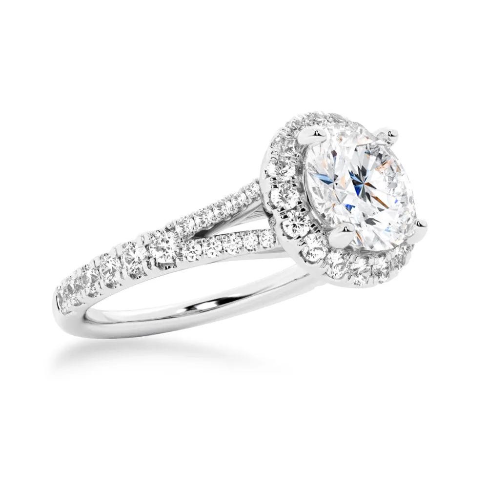 NEW Round Cut Split-Shank Moissanite Halo Engagement Ring