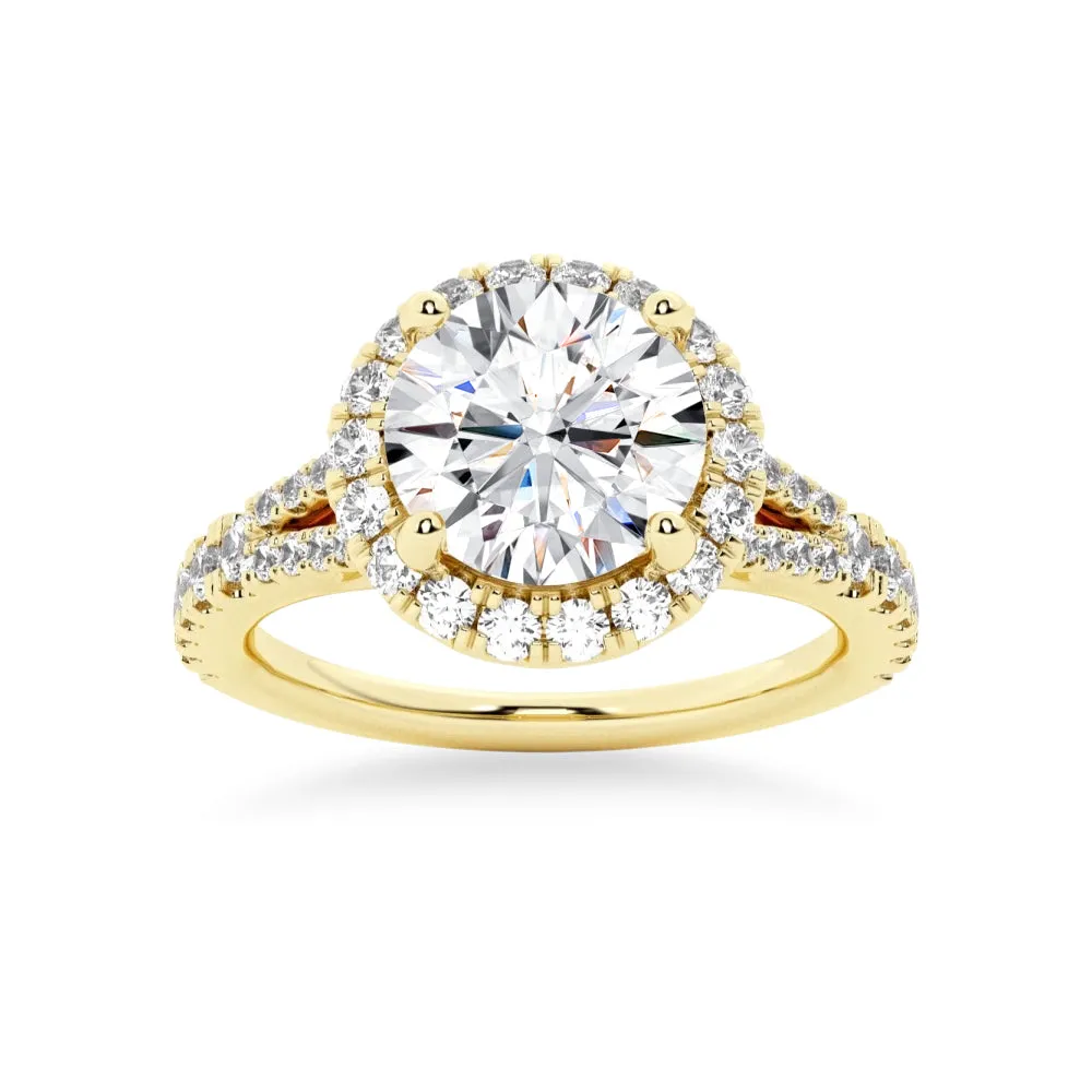 NEW Round Cut Split-Shank Moissanite Halo Engagement Ring