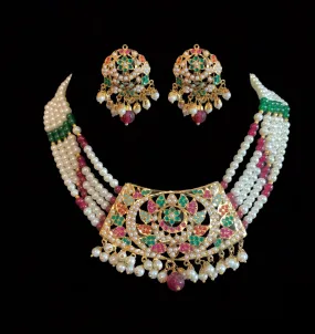 NS180 Ava short necklace set in Navratan ( READY TO SHIP )