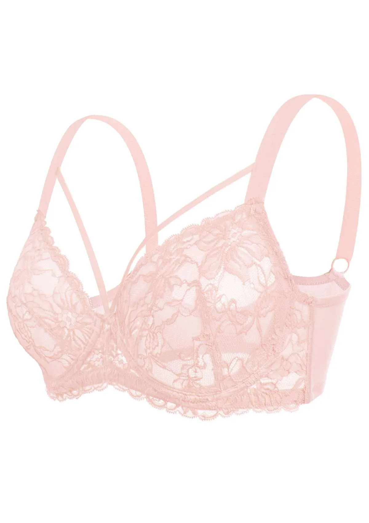 Pretty In Petals Baby Pink Unlined Strappy Lace Bra