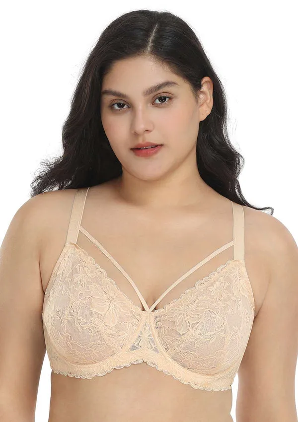 Pretty In Petals Baby Pink Unlined Strappy Lace Bra