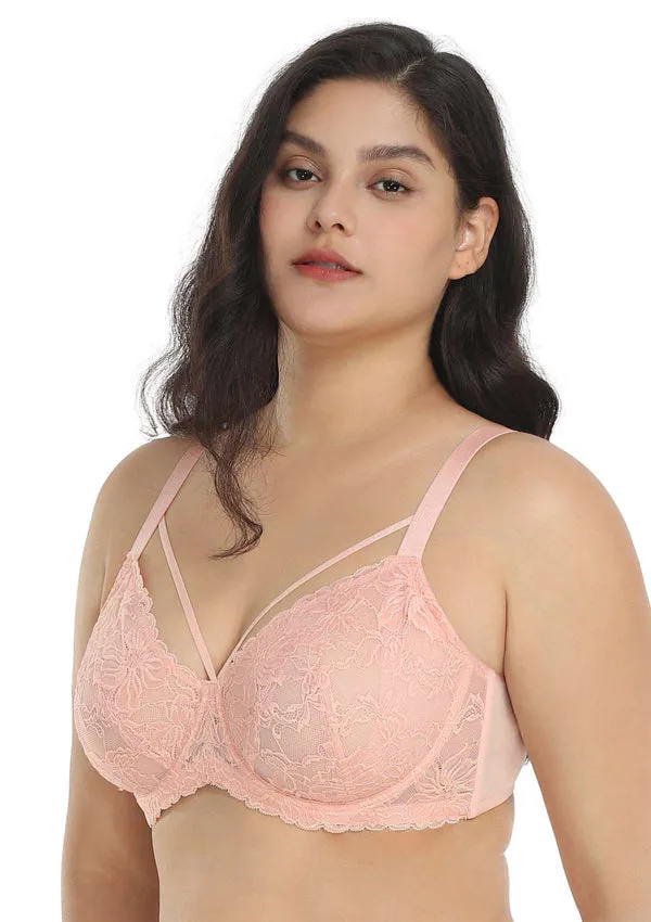 Pretty In Petals Baby Pink Unlined Strappy Lace Bra