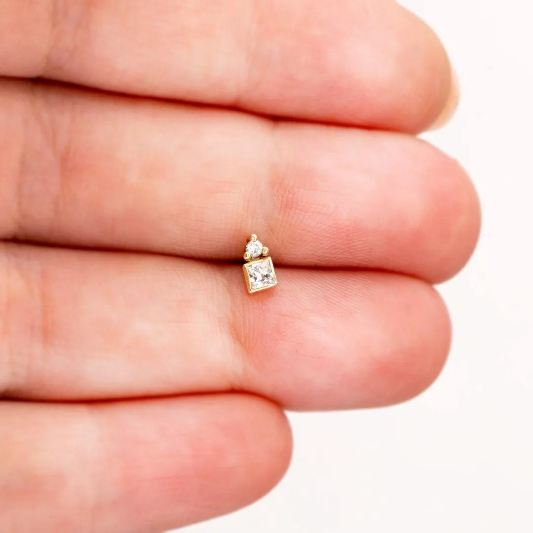 Princess Moissanite Cluster 14k Yellow Gold Stud Earring (Single), {Ready to Ship}