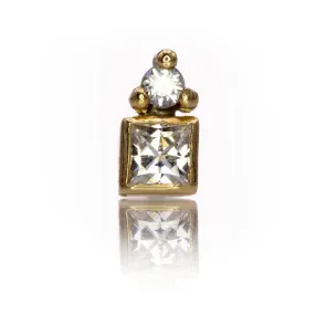 Princess Moissanite Cluster 14k Yellow Gold Stud Earring (Single), {Ready to Ship}