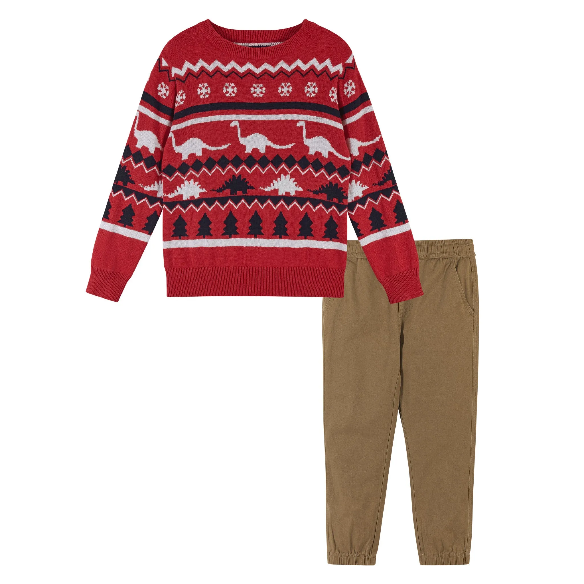 Red Dinosauric Holiday Sweater Set