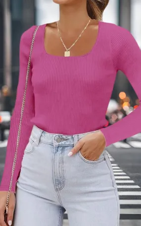 Ribbed Long Sleeve Top | Pink