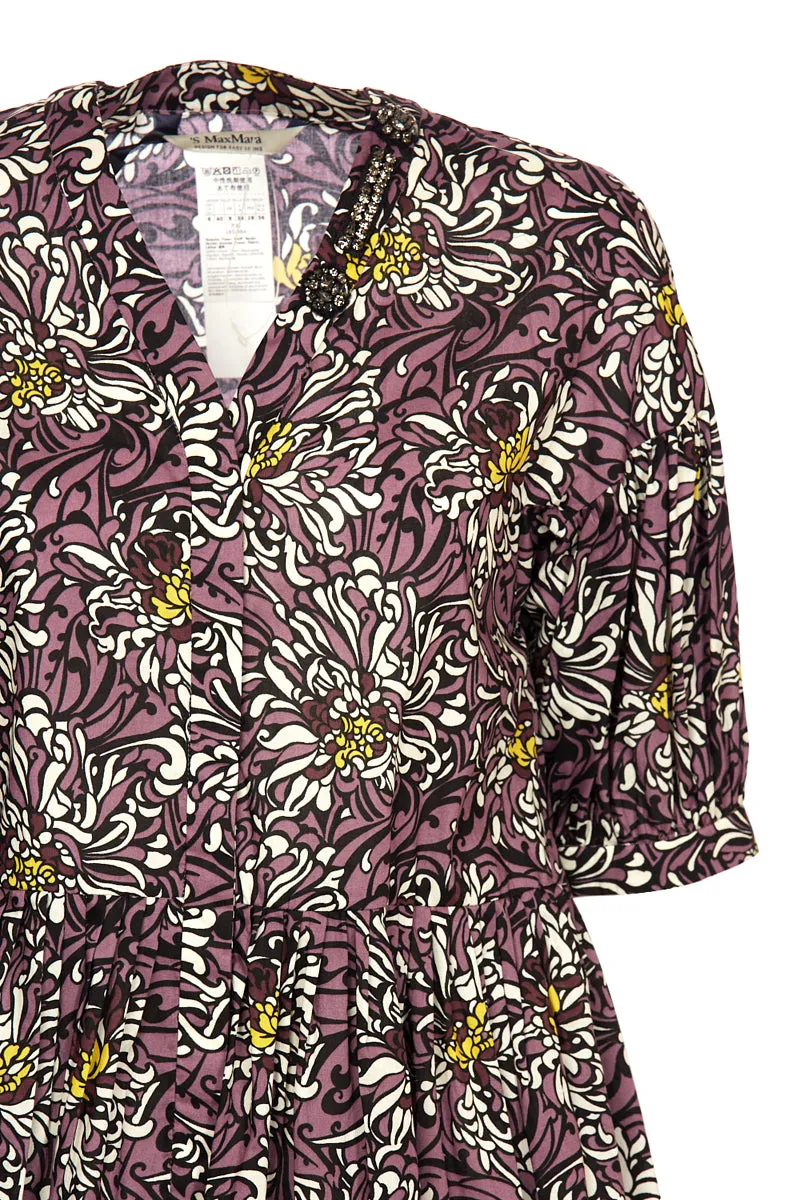 'S Max Mara Floral Printed V-Neck Mini Dress