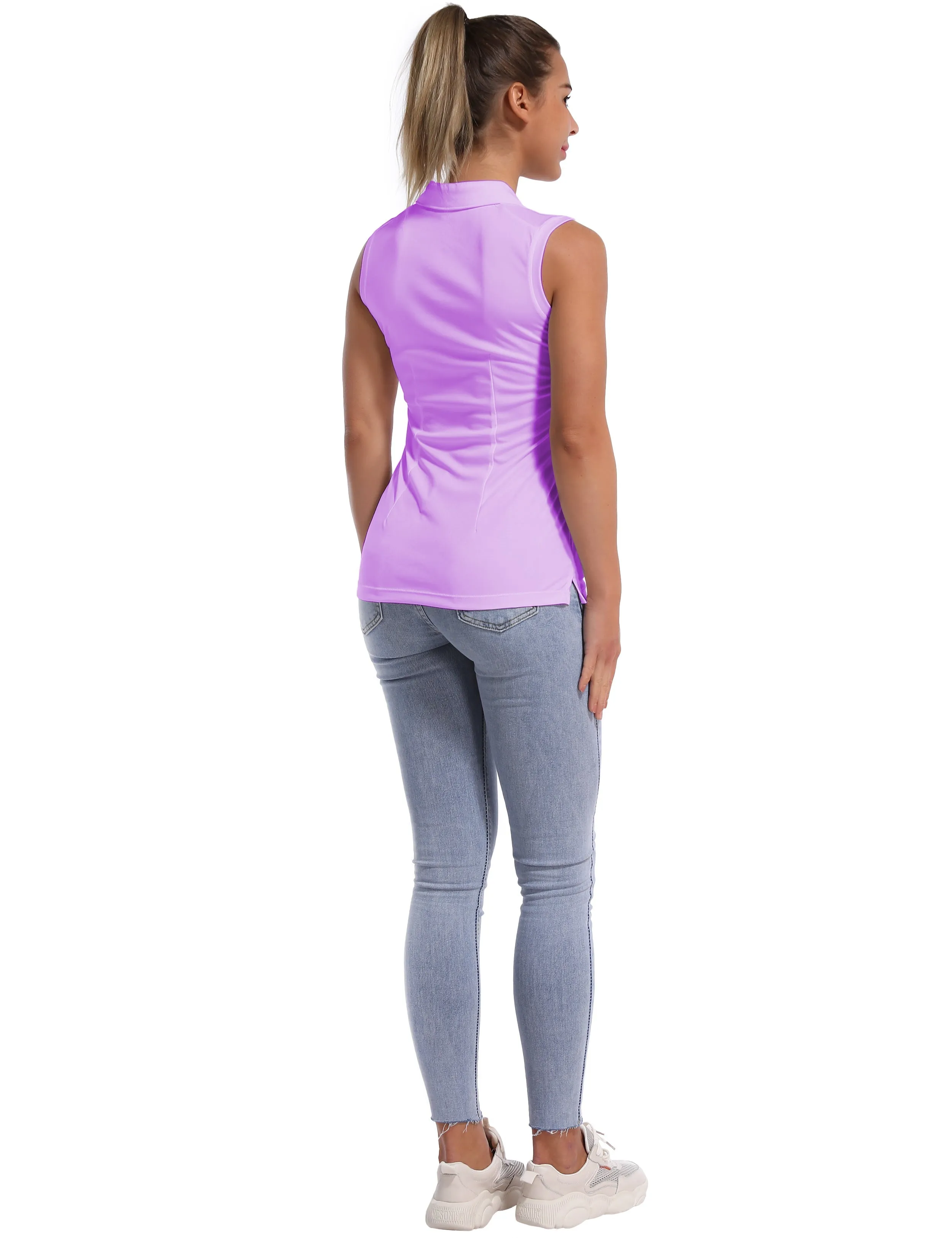 Sleeveless Slim Fit Polo Shirt purple_yogastudio