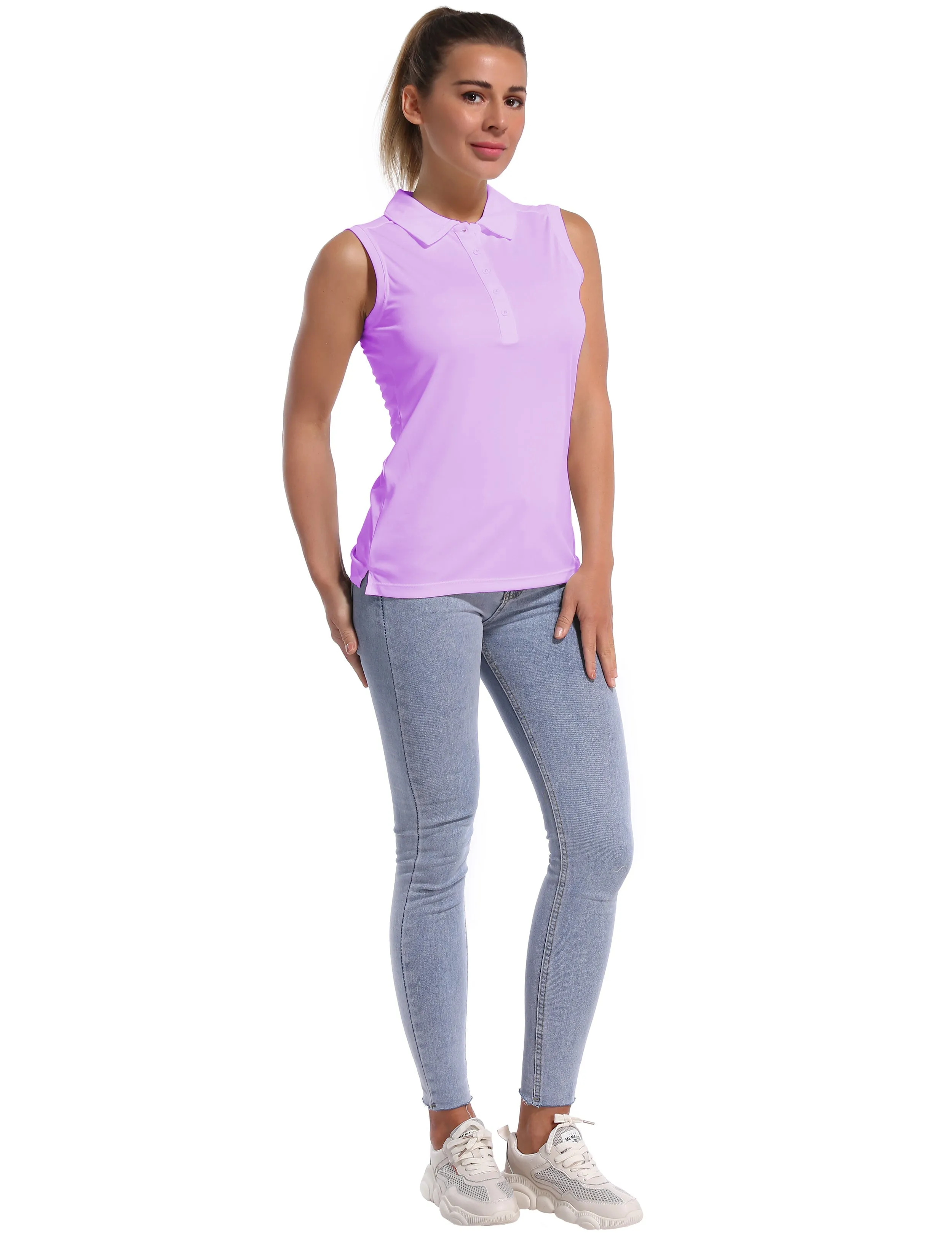 Sleeveless Slim Fit Polo Shirt purple_yogastudio