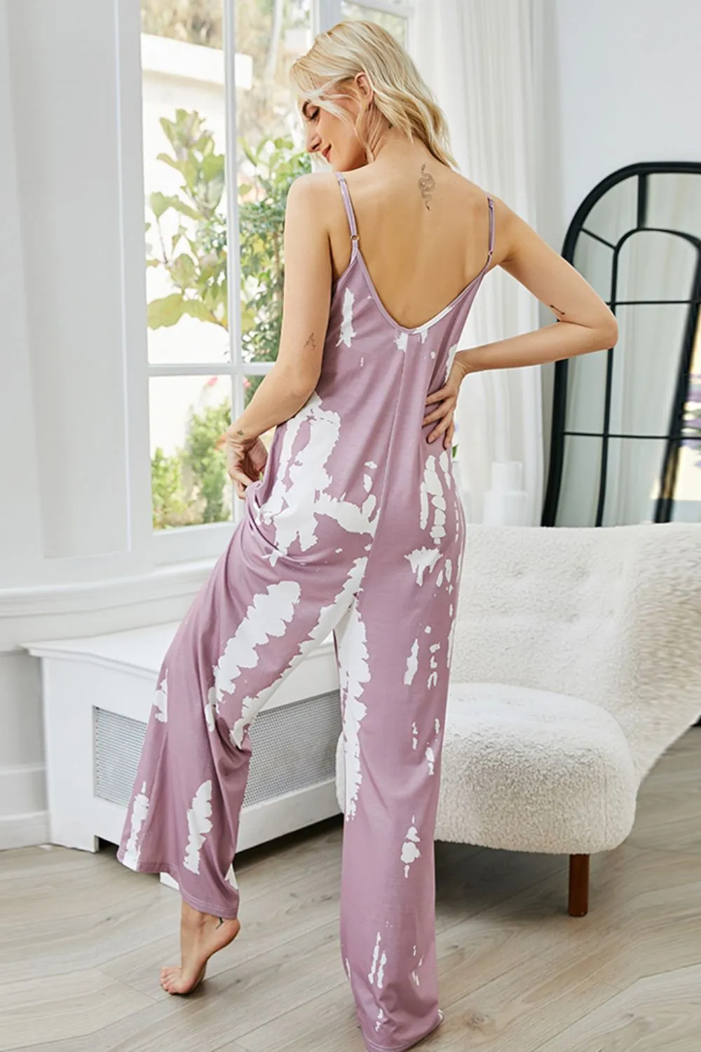 Sunset and Swim Tie-Dye Spaghetti Strap Jumpsuit with Pockets