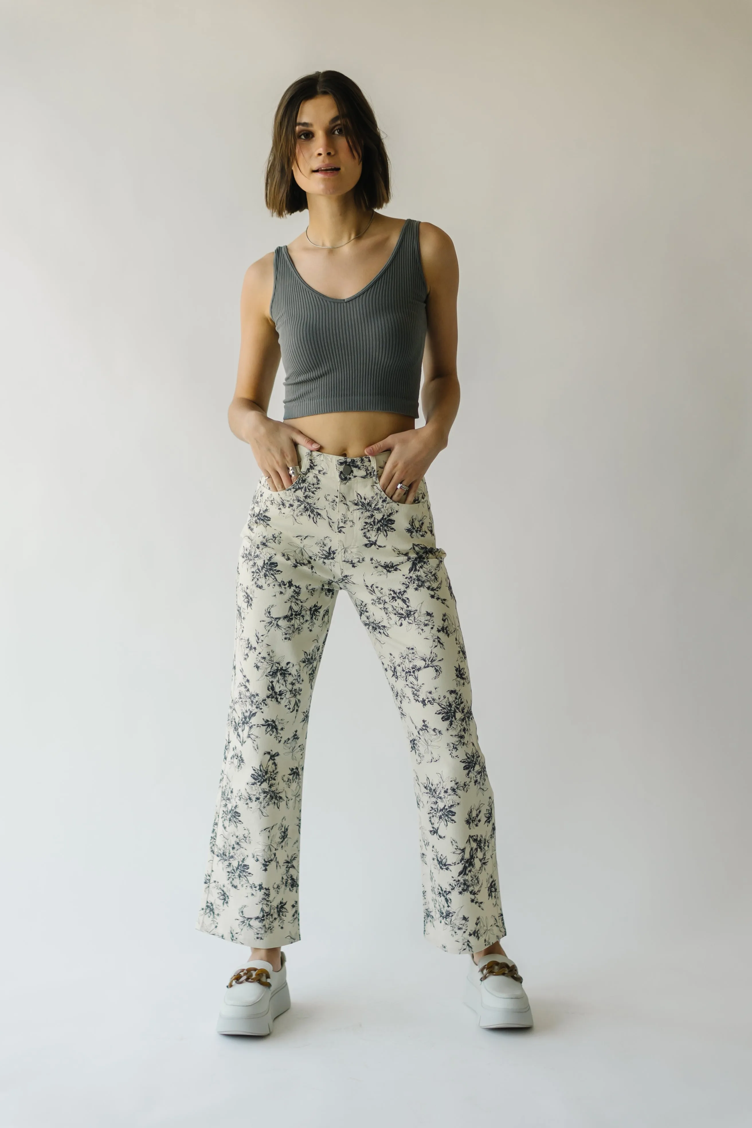 The Castana Watercolor Floral Pant in Ivory