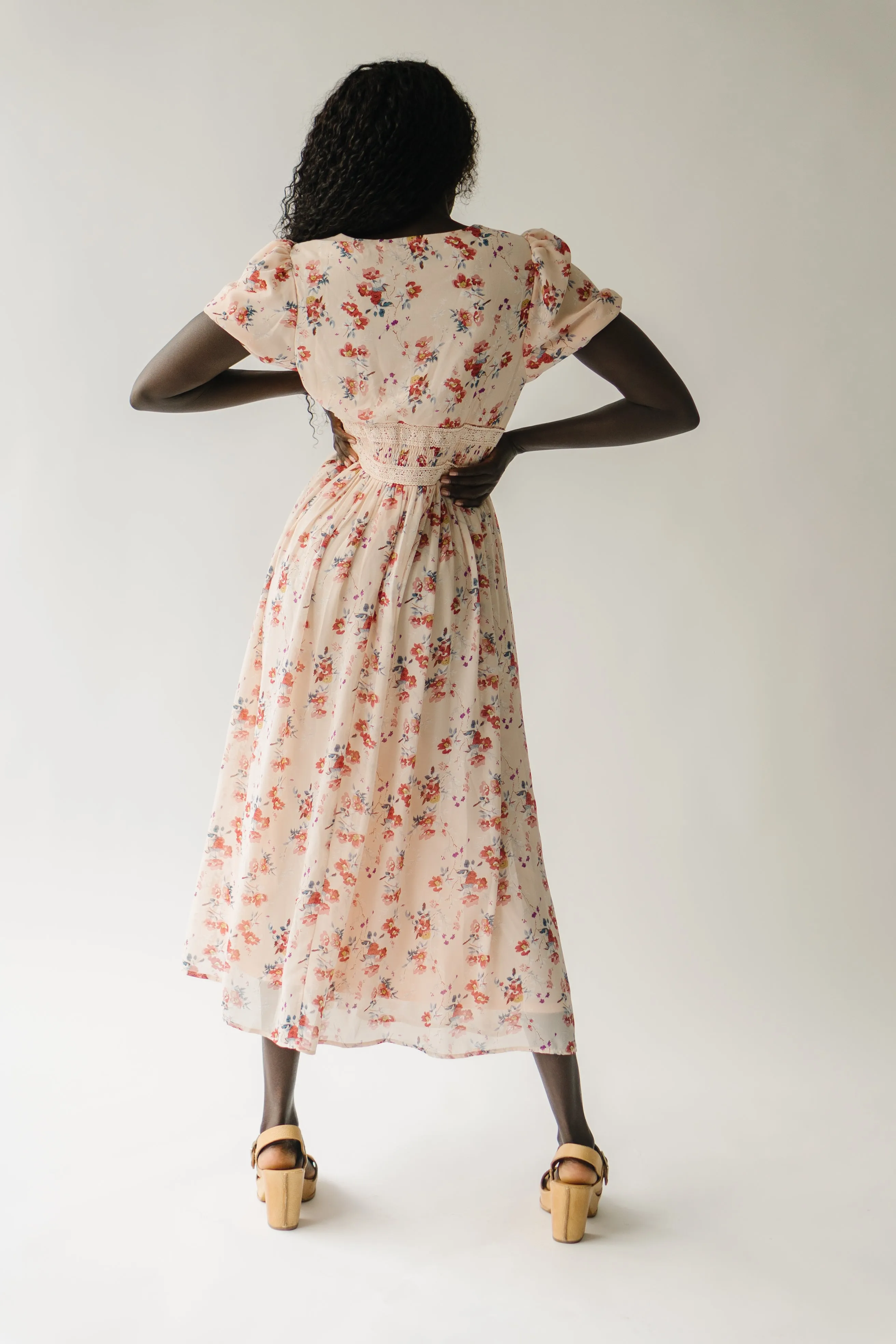 The Doral Floral Midi Dress in Light Peach