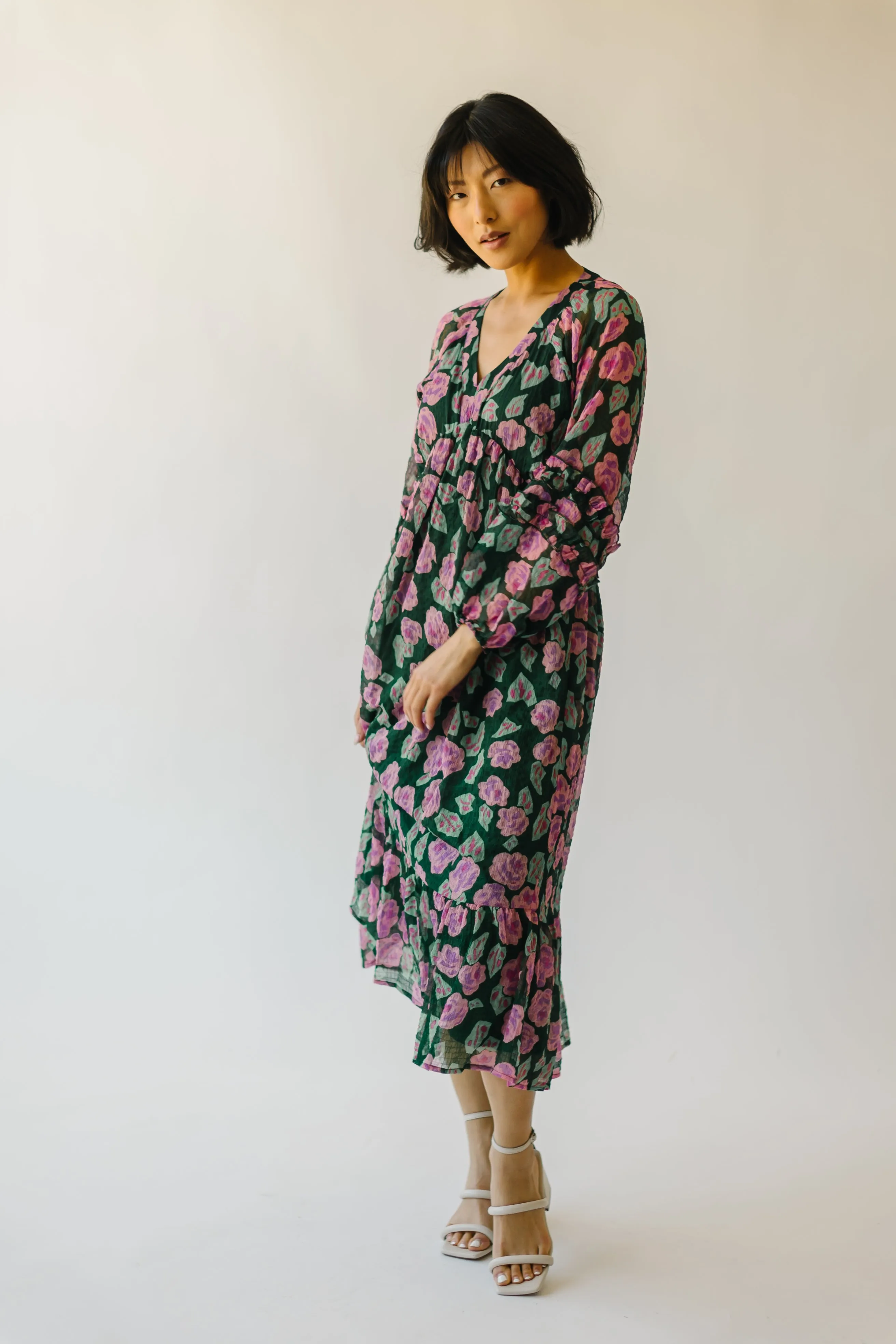 The Gladstone Floral Midi Dress in Green Multi