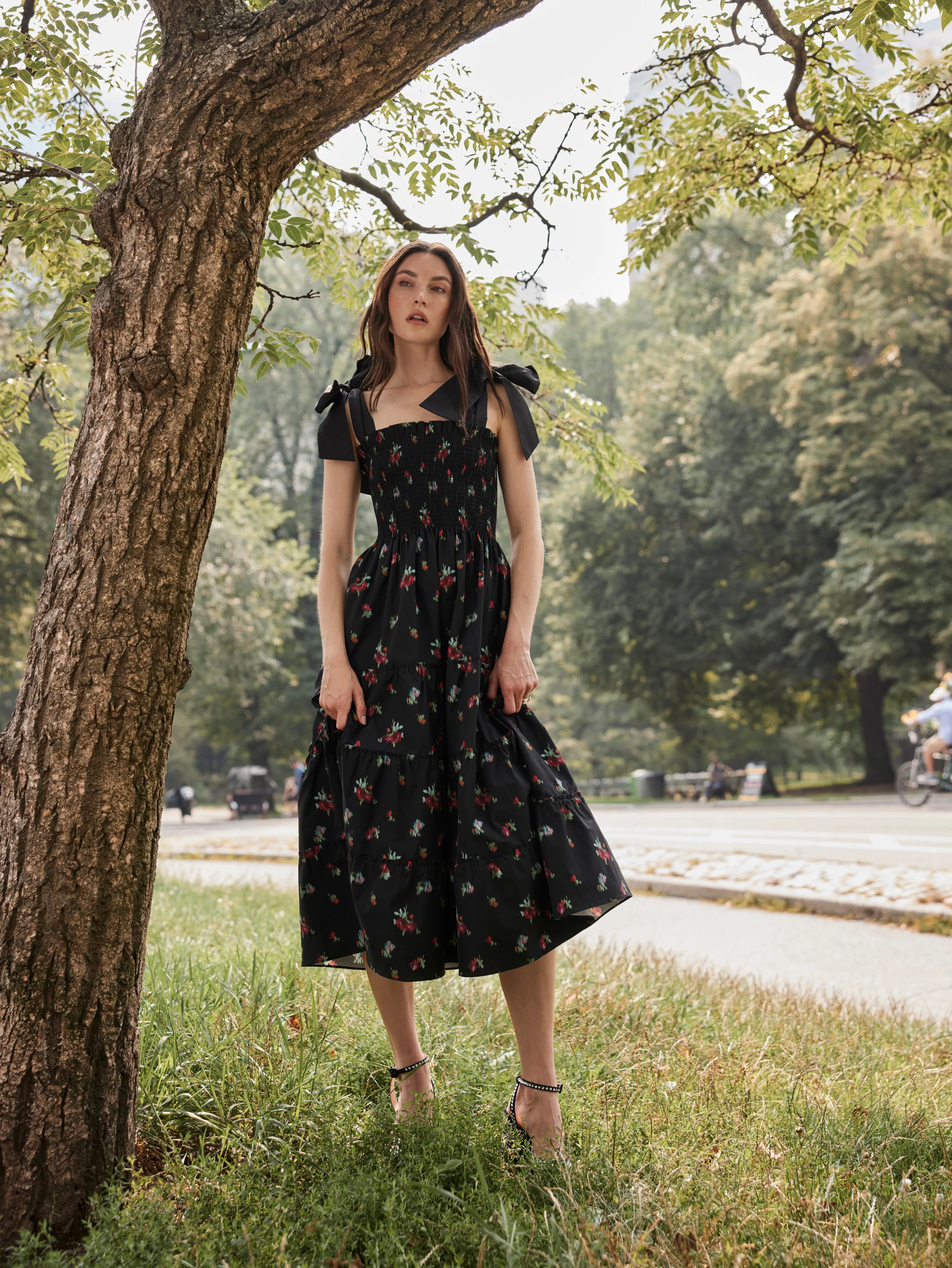 The Ribbon Ellie Nap Dress - Black Ikat Floral Taffeta