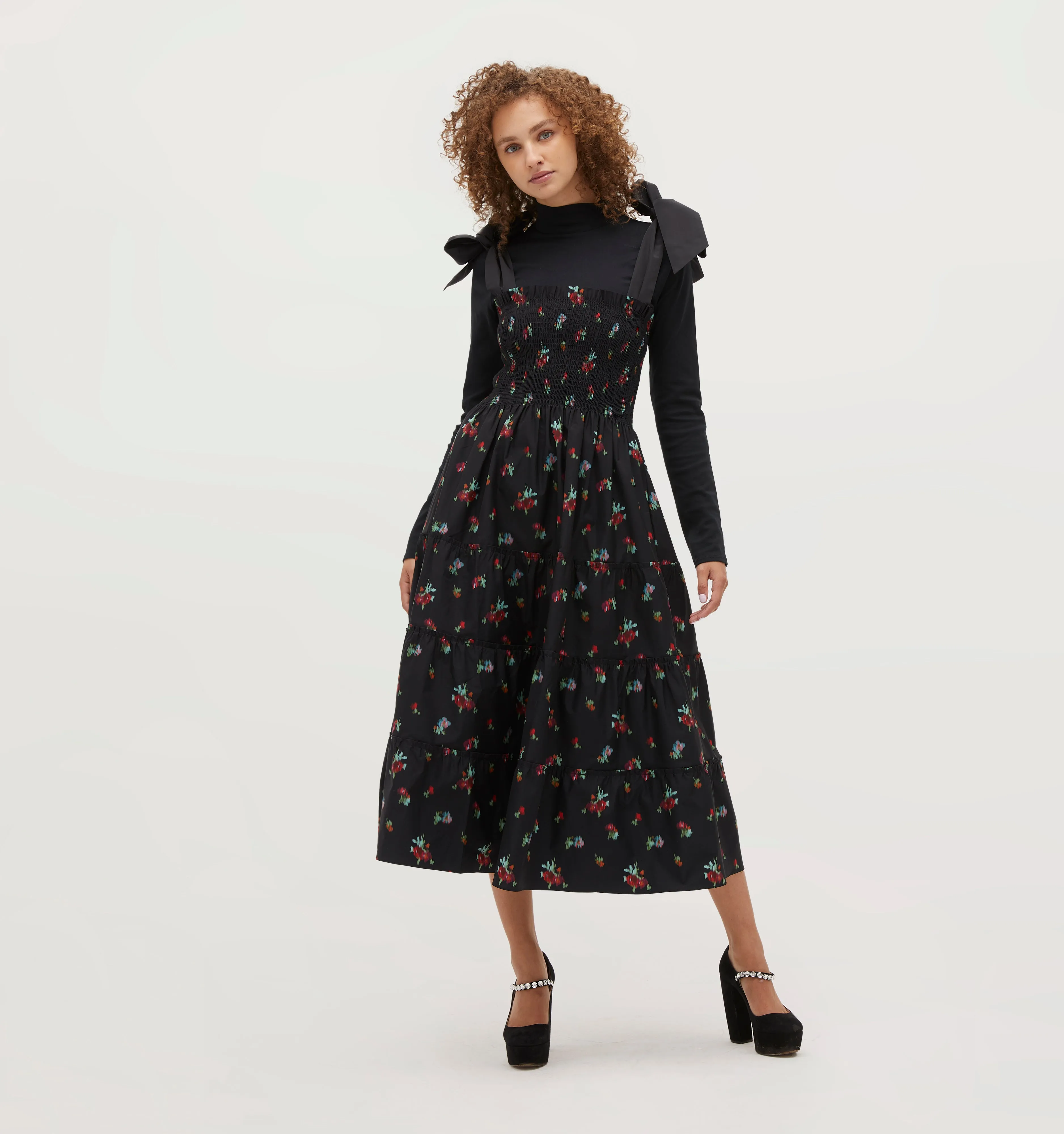 The Ribbon Ellie Nap Dress - Black Ikat Floral Taffeta