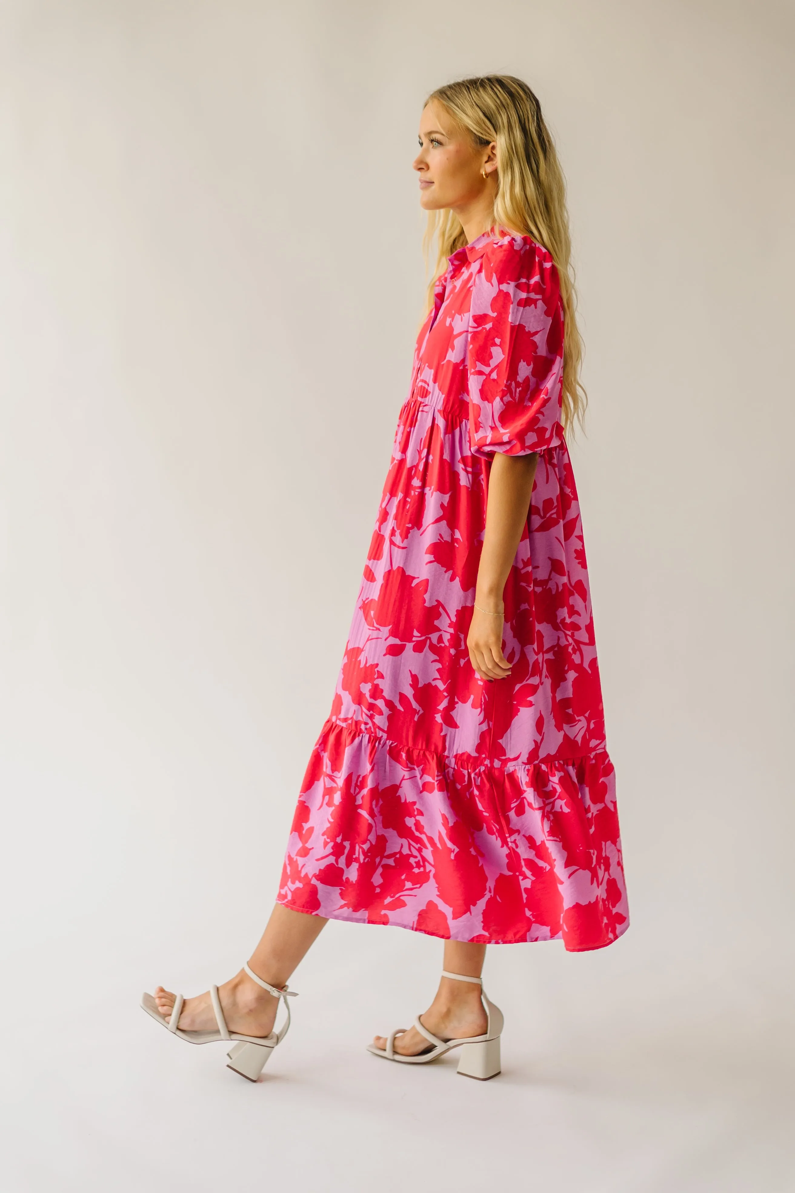 The Schwan Patterned Floral Dress in Pink   Red