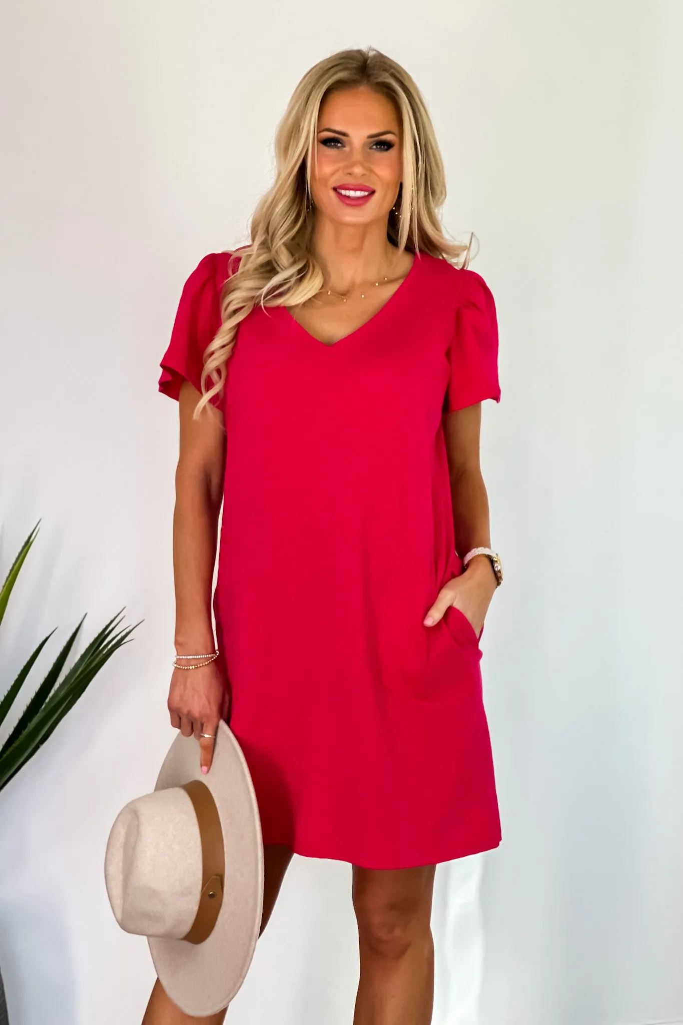 Tribal Sally V-Neck Dress : Raspberry