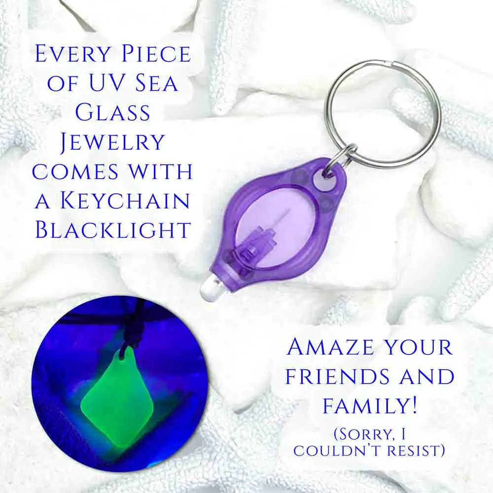 UV Sea Glass Pendant with Sterling Silver Whale Tail Charm | #5297