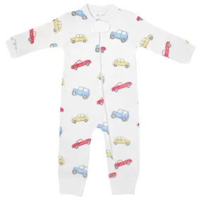 Watercolor Cars Printed Zipper Footie | Baby Boy